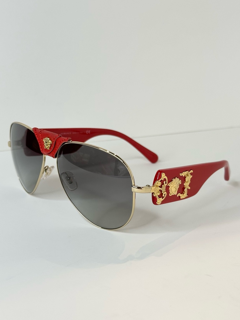 Versace 2150-Q Medusa Red Gold Aviator Sunglasses 62mm